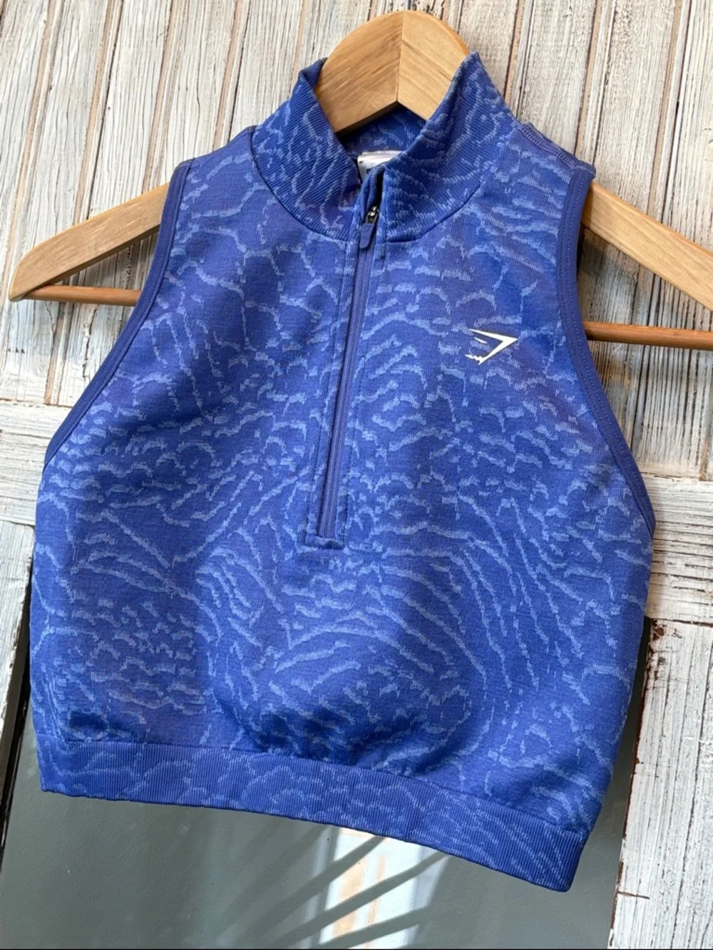 Gymshark Patterned Half‑Zip Crop Top Royal Blue Size M - Picture 1 of 10